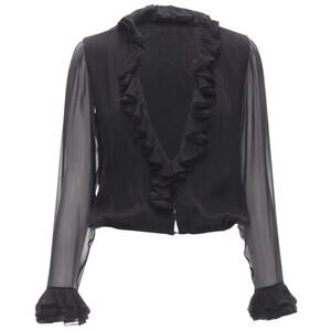 Vintage Gucci Y2K Tom Ford Era Silk Ruffle Blouse IT 42 US 6 Sheer Long Sleeves